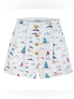 My Beachy Side x Emily in Paris Marin Cuffed Shorts White Nautical NWT S